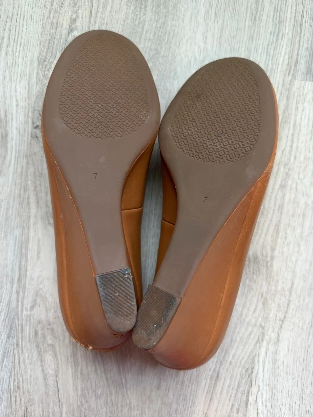 Tory Burch - Cognac Leather Logo - Reva Ballet Flats/Wedges with Gold Medallion